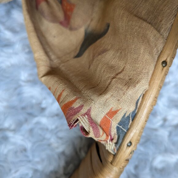 Vintage Woven Basket Purse Camel Fabric Sides with Wicker Handle and Detailing - Picture 4 of 11